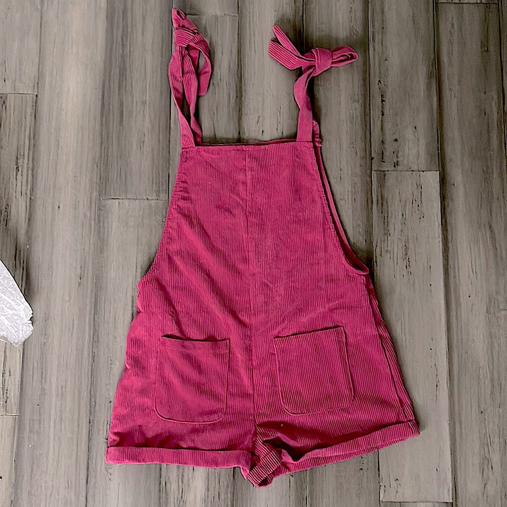 Shein pink Corduroy romper - Tie straps